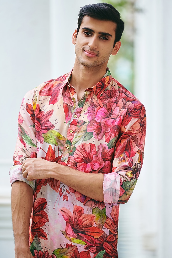 Bright Pink Cotton Printed Kurta by Philocaly at Pernia's Pop Up Shop