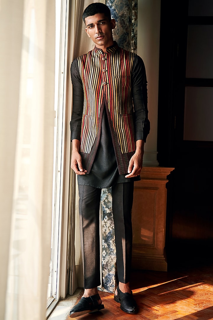 Multi-Colored Silk Indowestern Jacket by Philocaly at Pernia's Pop Up Shop