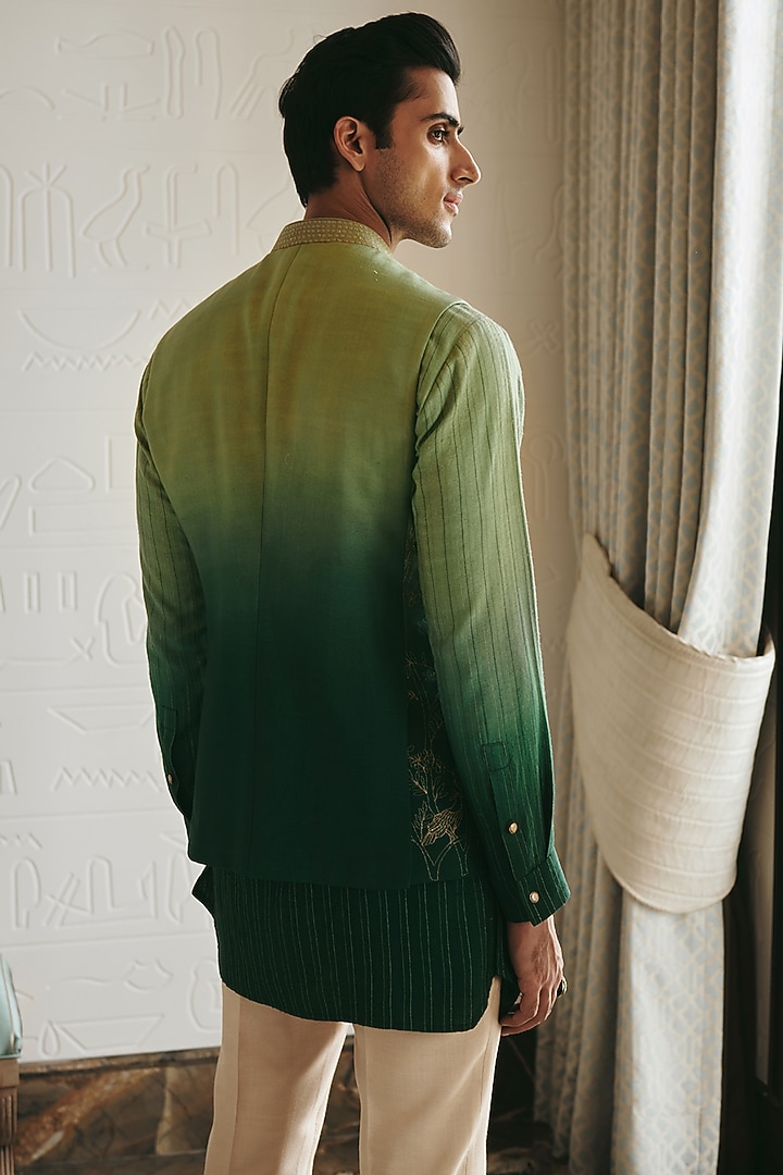 Green Ombre Silk Embroidered Bundi Jacket by Philocaly at Pernia's Pop Up Shop