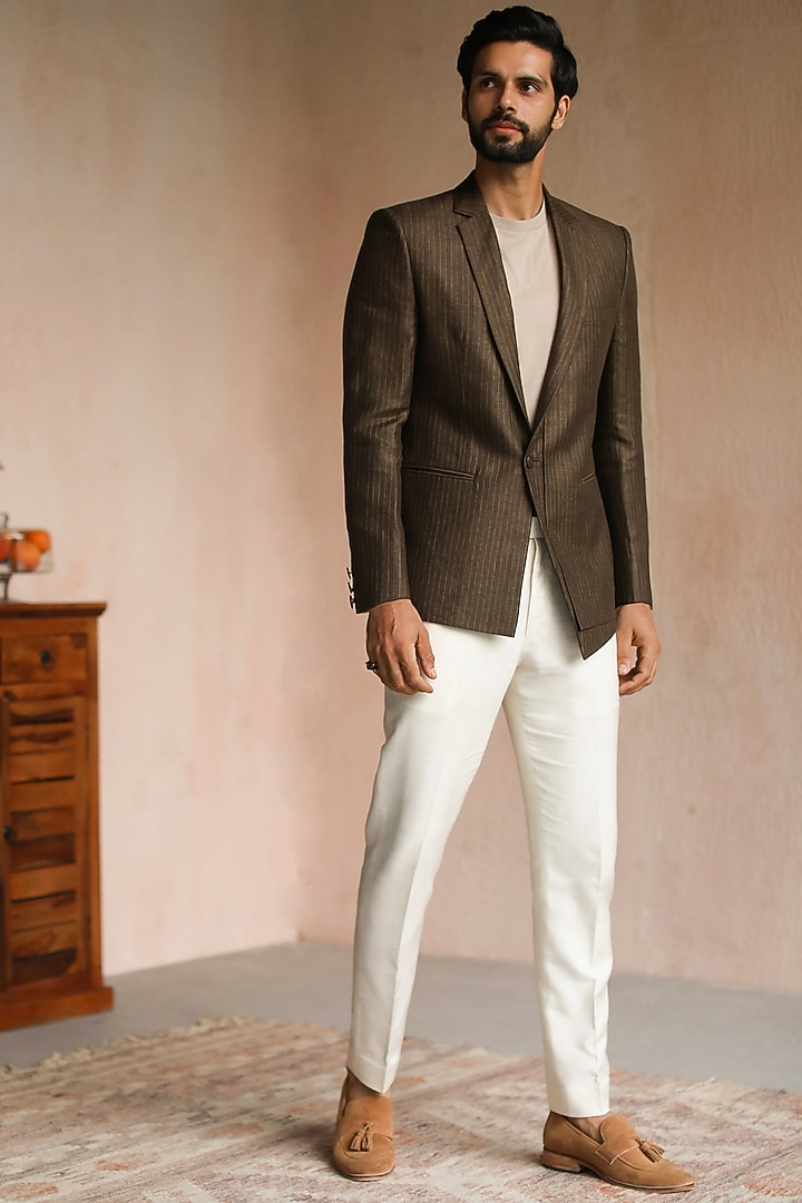 Cedar Brown Linen Blazer by Philocaly at Pernia's Pop Up Shop