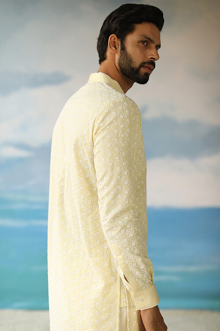 Pastel Yellow Embroidered Kurta by Philocaly at Pernia's Pop Up Shop