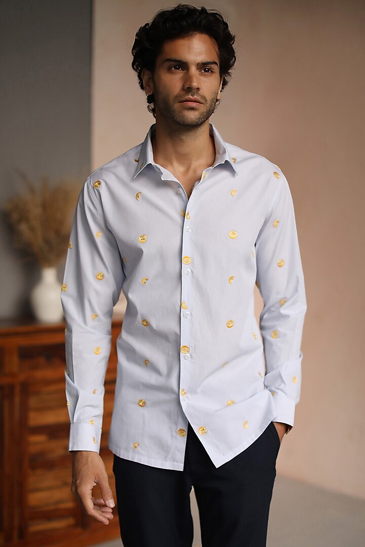 Light Blue Embroidered Shirt by Philocaly