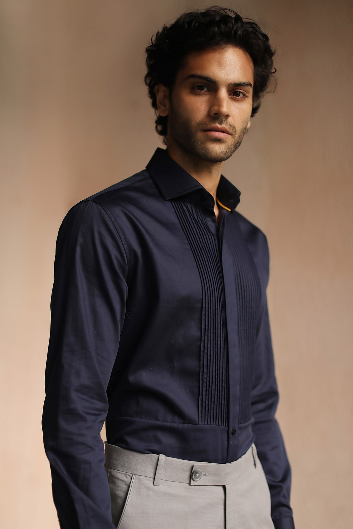 Navy Blue Cotton Shirt by Philocaly