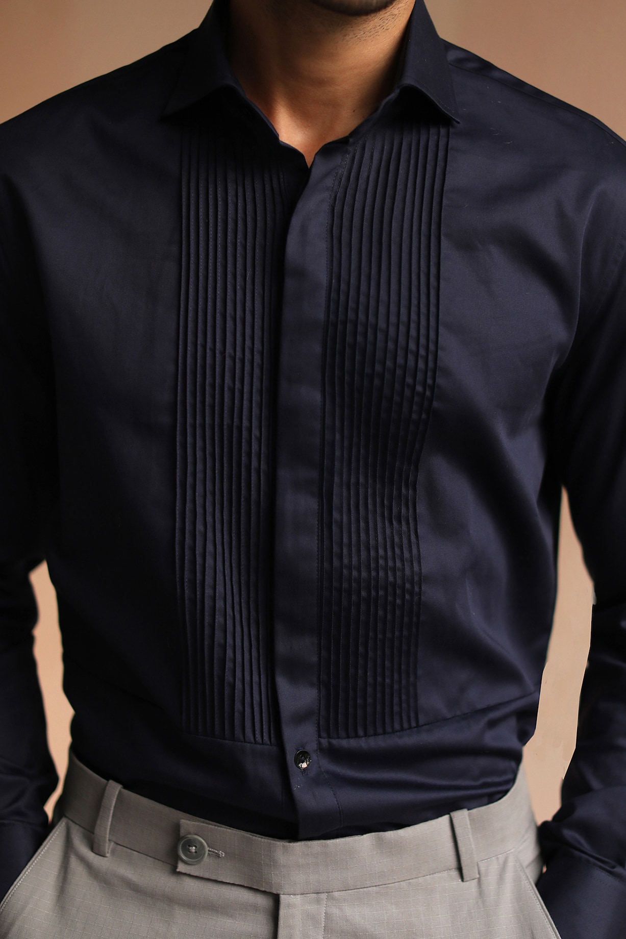 Navy Blue Cotton Shirt by Philocaly