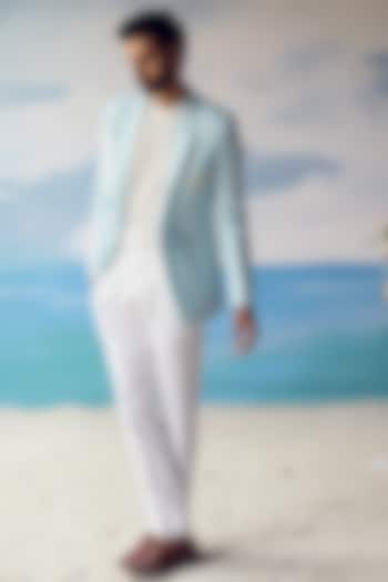 Powder Blue Embroidered Blazer by Philocaly