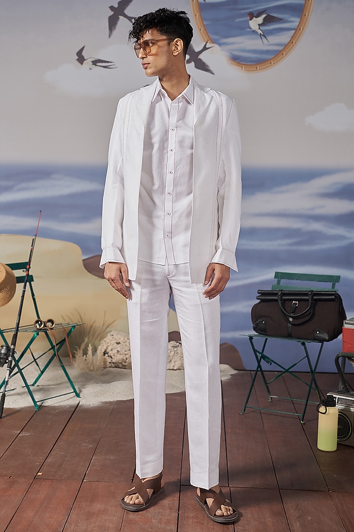 White Linen Party Wear Shirt by Philocaly at Pernia's Pop Up Shop