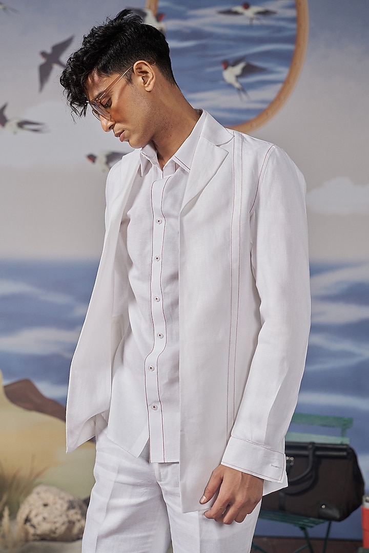 White Linen Party Wear Shirt by Philocaly at Pernia's Pop Up Shop
