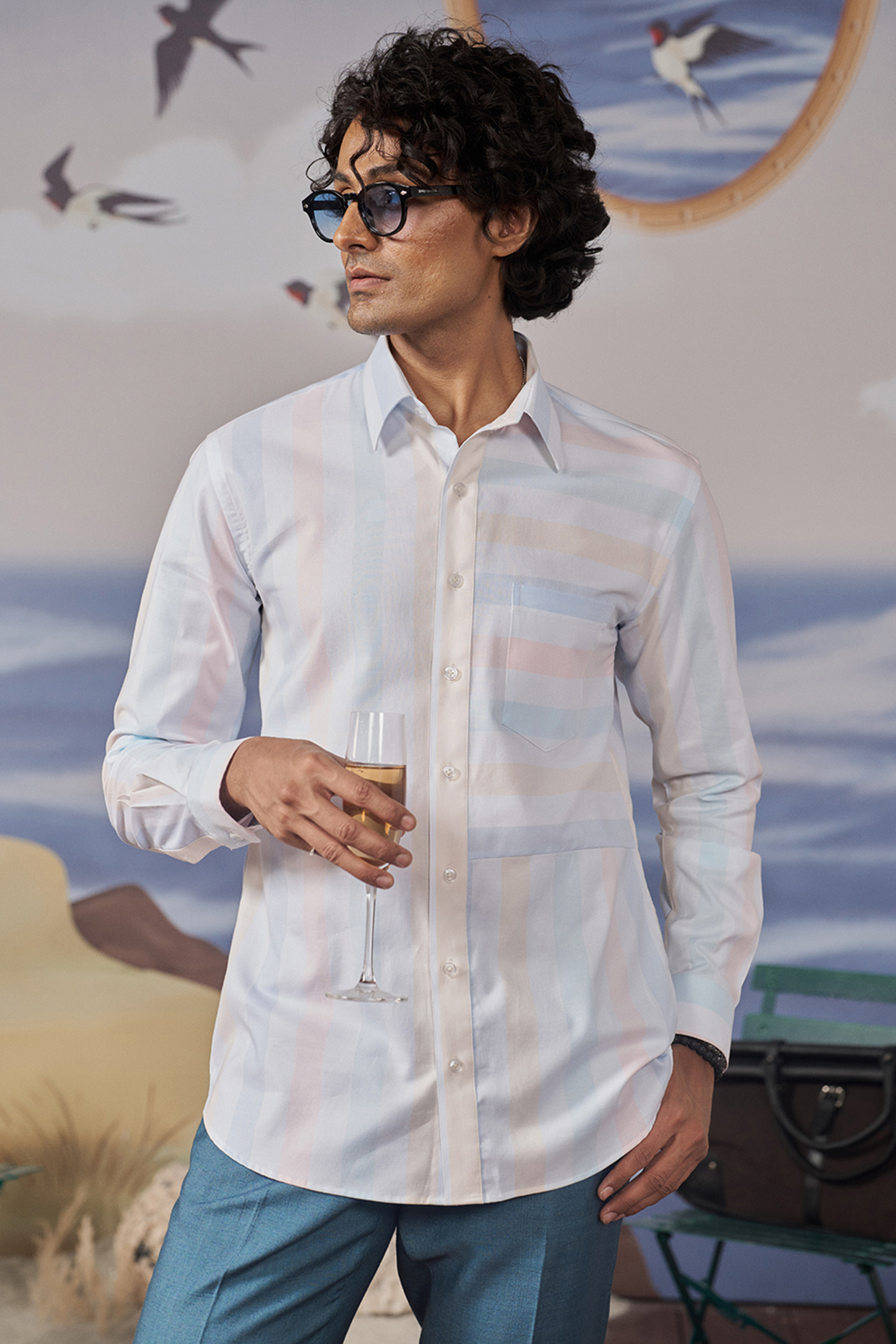 White Cotton Color-Blocked Shirt by Philocaly