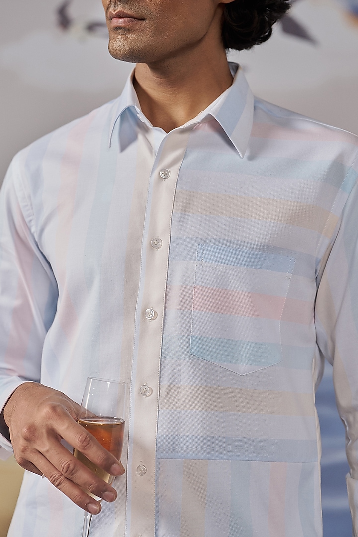 White Cotton Color-Blocked Party Wear Shirt by Philocaly at Pernia's Pop Up Shop