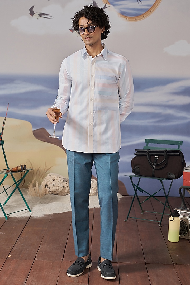 White Cotton Color-Blocked Party Wear Shirt by Philocaly at Pernia's Pop Up Shop