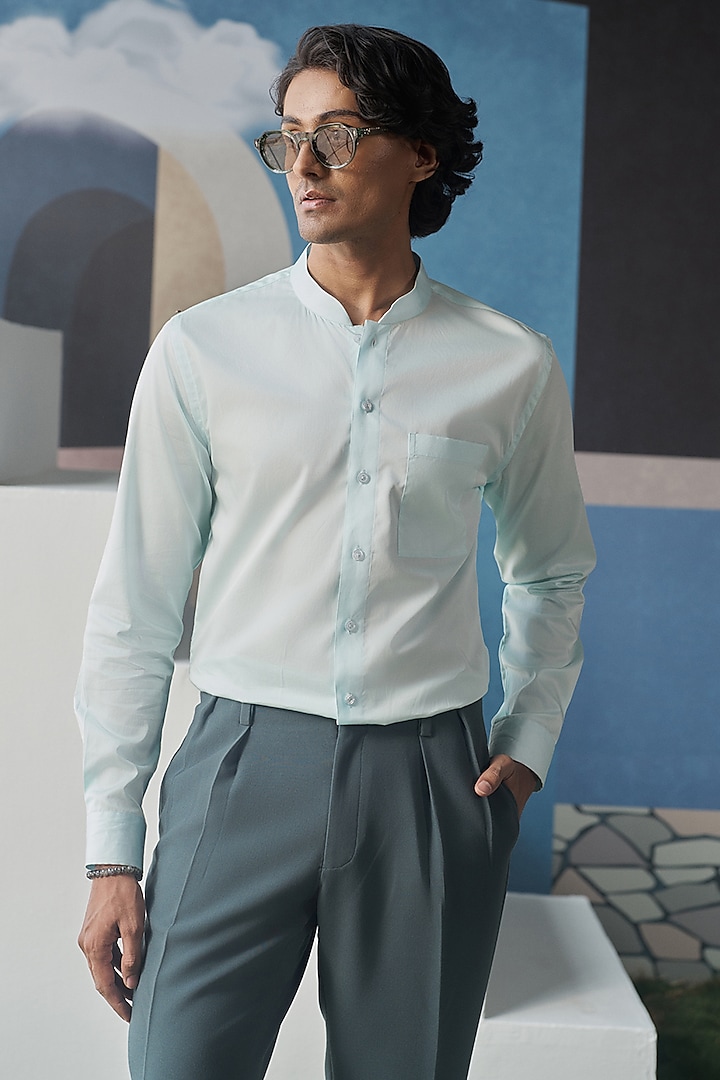 Aqua Blue Cotton Shirt by Philocaly