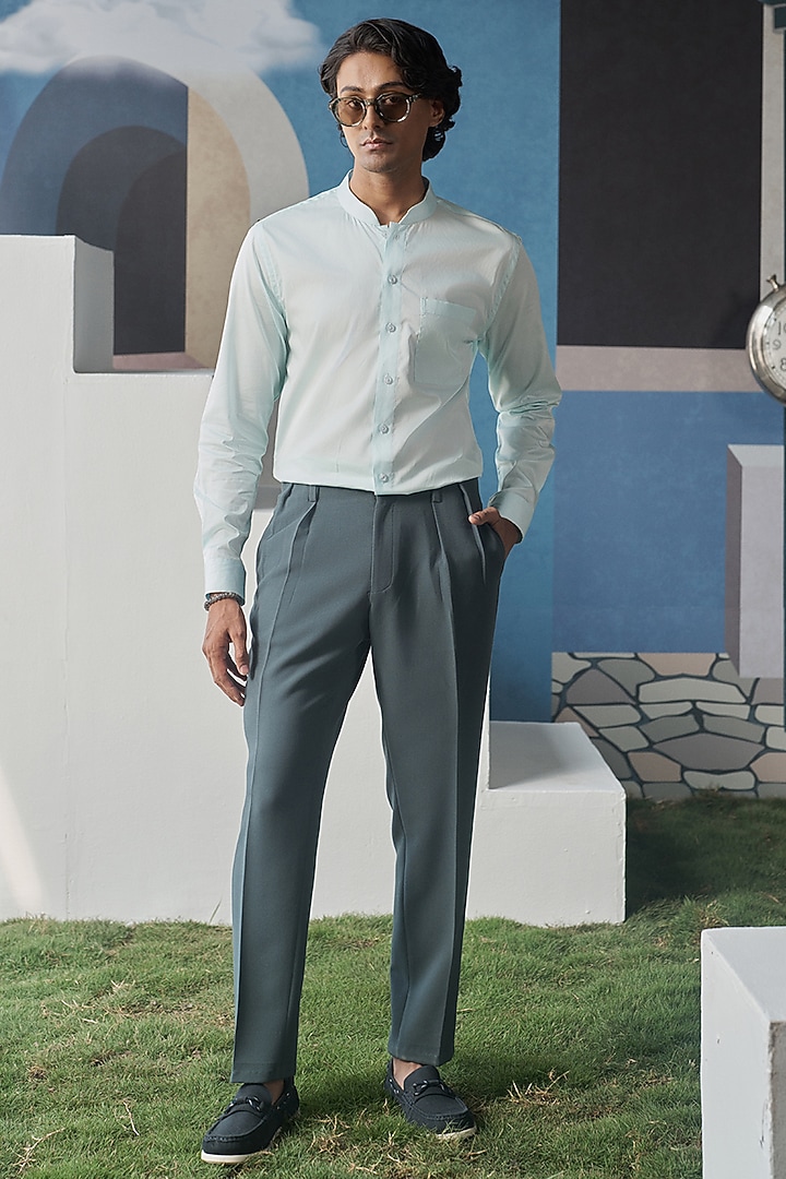 Aqua Blue Cotton Party Wear Shirt by Philocaly at Pernia's Pop Up Shop