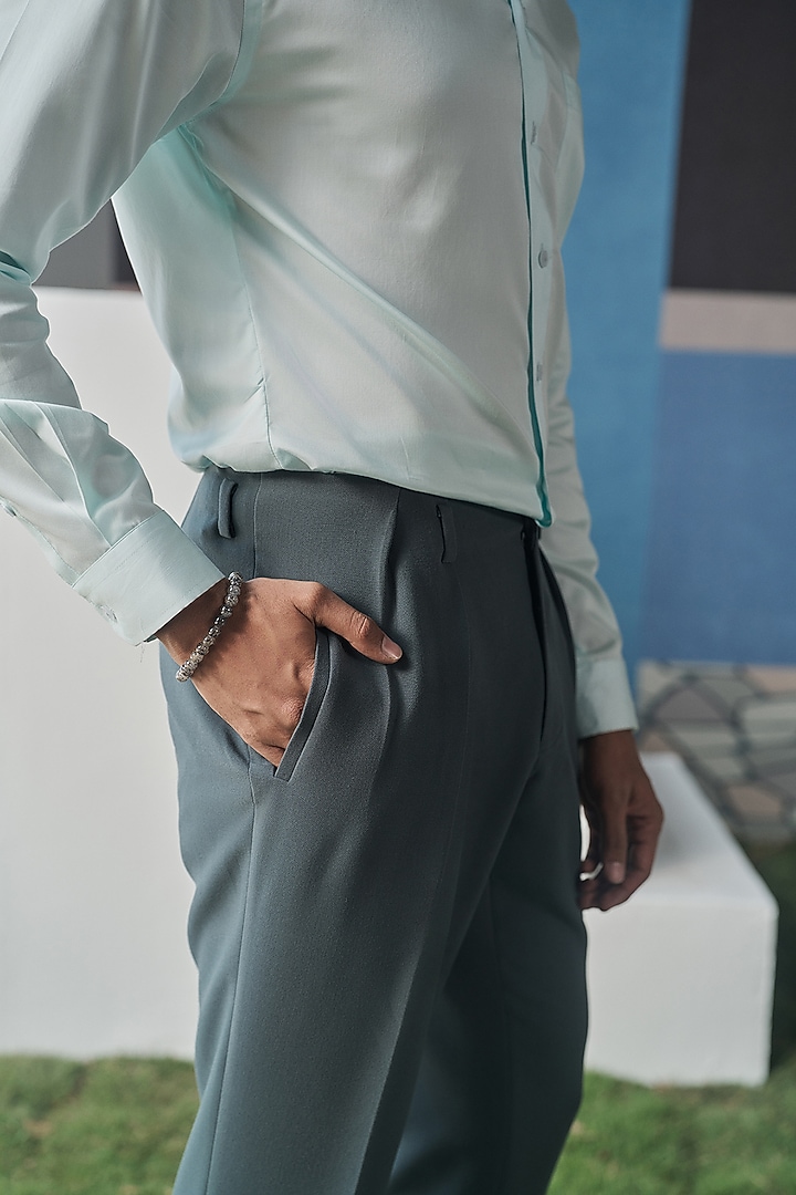 Aqua Blue Cotton Party Wear Shirt by Philocaly at Pernia's Pop Up Shop