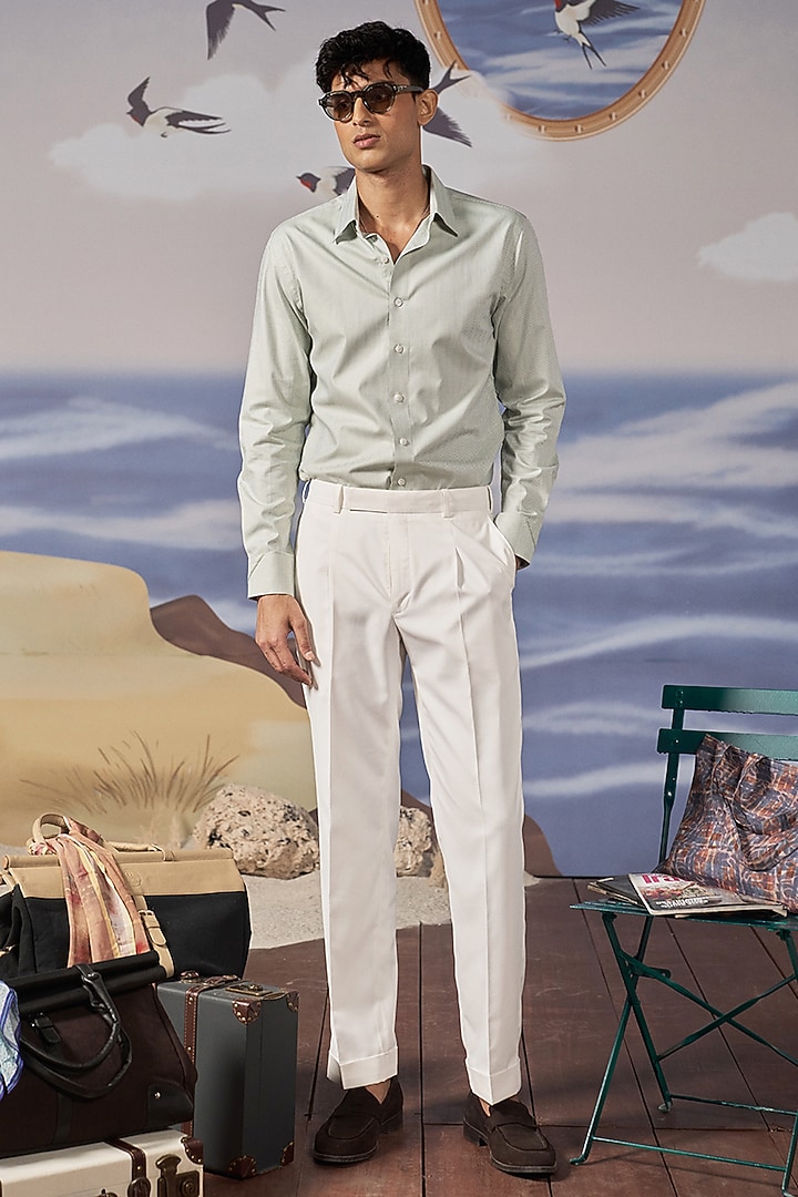 Green Cotton Party Wear Shirt by Philocaly at Pernia's Pop Up Shop