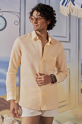 Peach Linen Color-Blocked Shirt by Philocaly