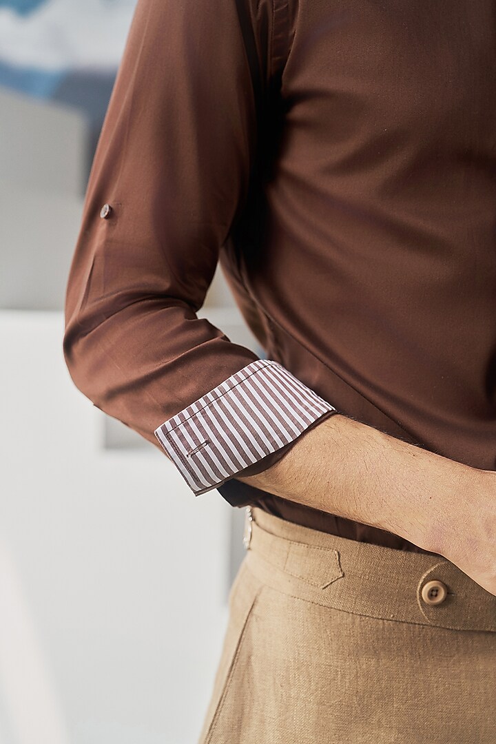 Brown Cotton Party Wear Shirt by Philocaly at Pernia's Pop Up Shop