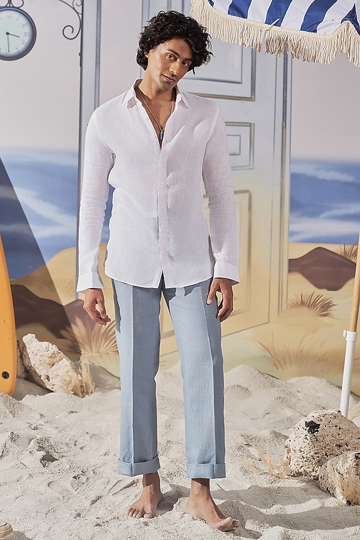 White Linen Party Wear Shirt by Philocaly at Pernia's Pop Up Shop