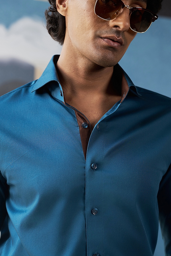Blue Cotton Party Wear Shirt by Philocaly at Pernia's Pop Up Shop