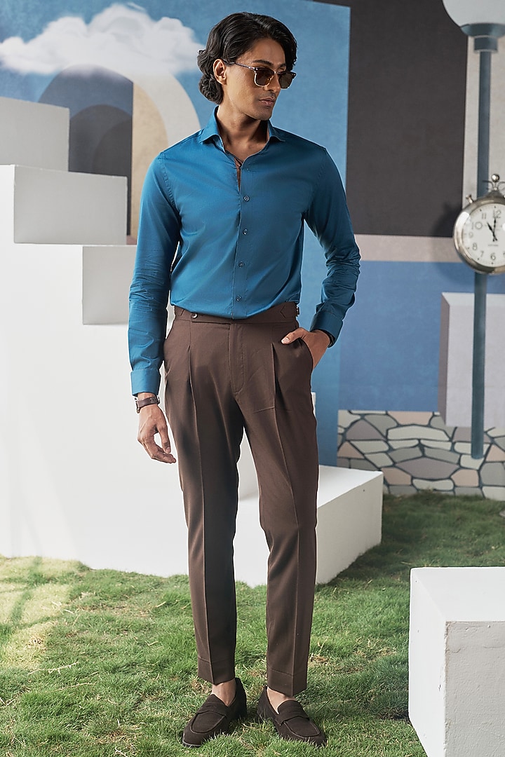 Blue Cotton Party Wear Shirt by Philocaly at Pernia's Pop Up Shop