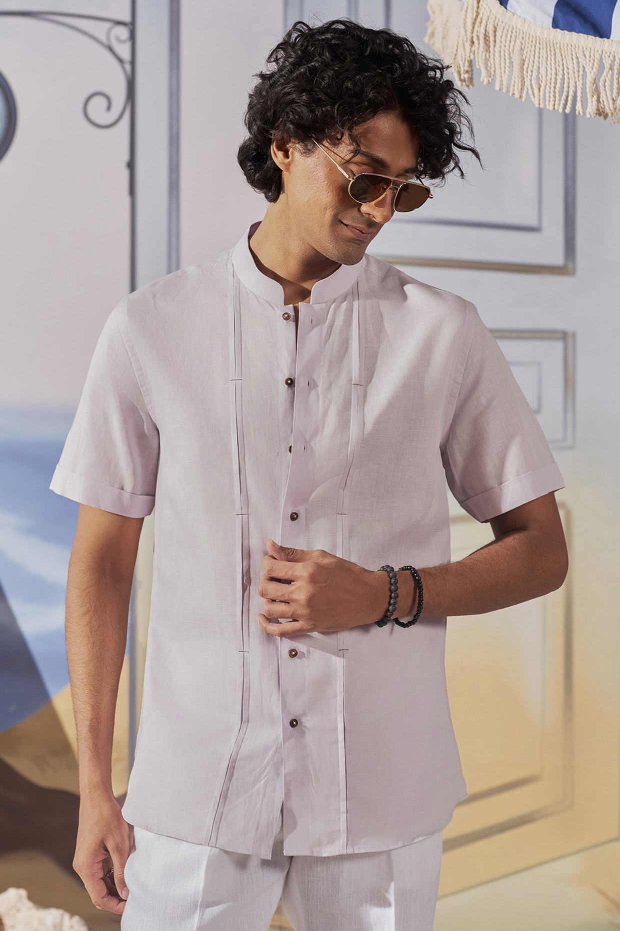 Lavender Linen Pleated Shirt by Philocaly