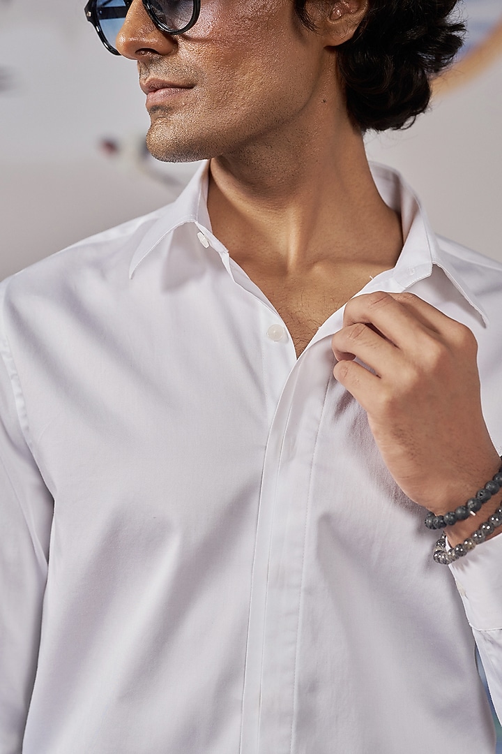 White Cotton Party Wear Shirt by Philocaly at Pernia's Pop Up Shop