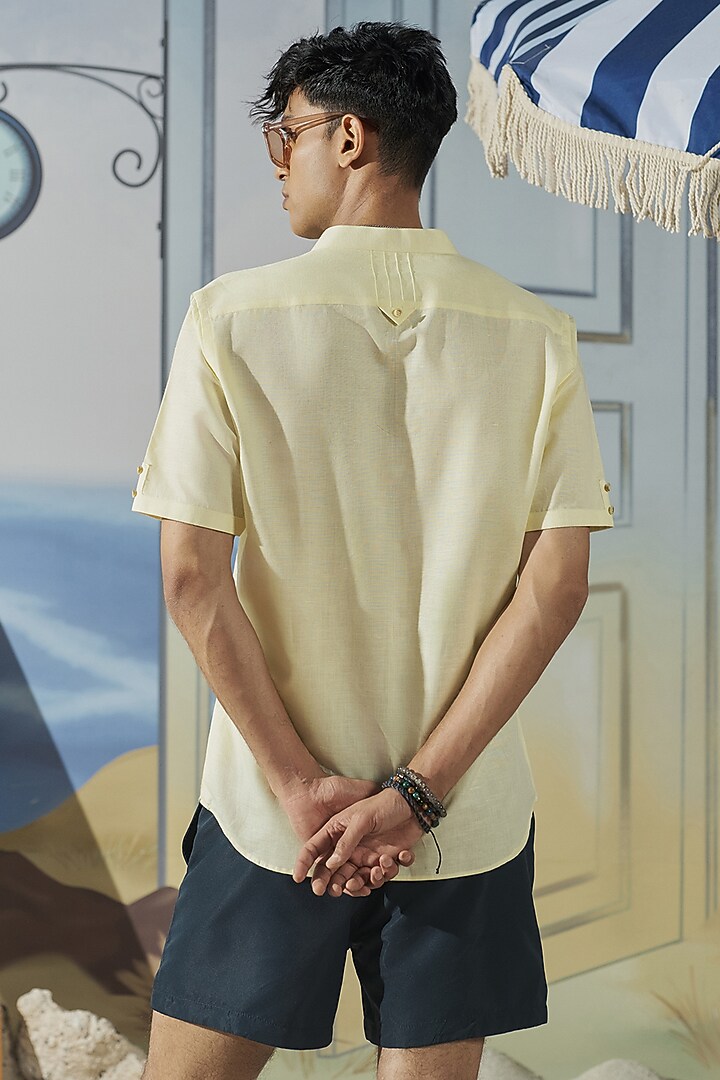 Yellow Linen Party Wear Shirt by Philocaly at Pernia's Pop Up Shop
