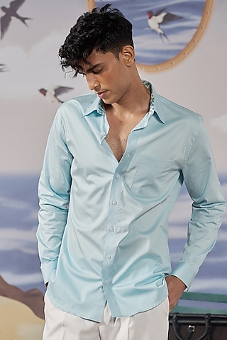 Pastel Blue Cotton Shirt by Philocaly