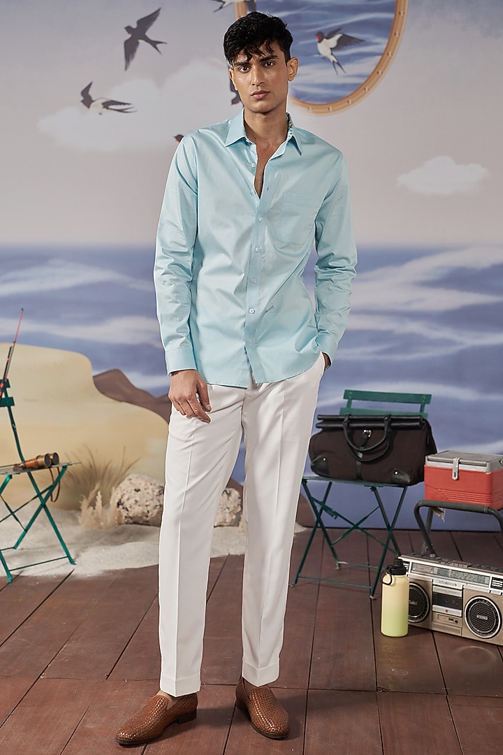 Pastel Blue Cotton Party Wear Shirt by Philocaly at Pernia's Pop Up Shop