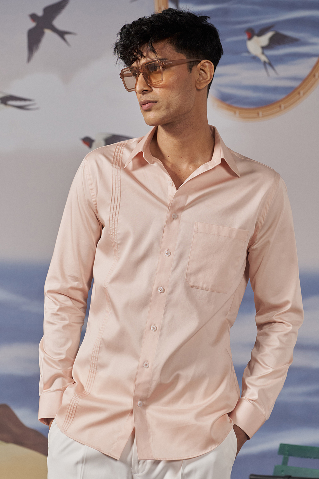 Salmon Pink Cotton Shirt by Philocaly