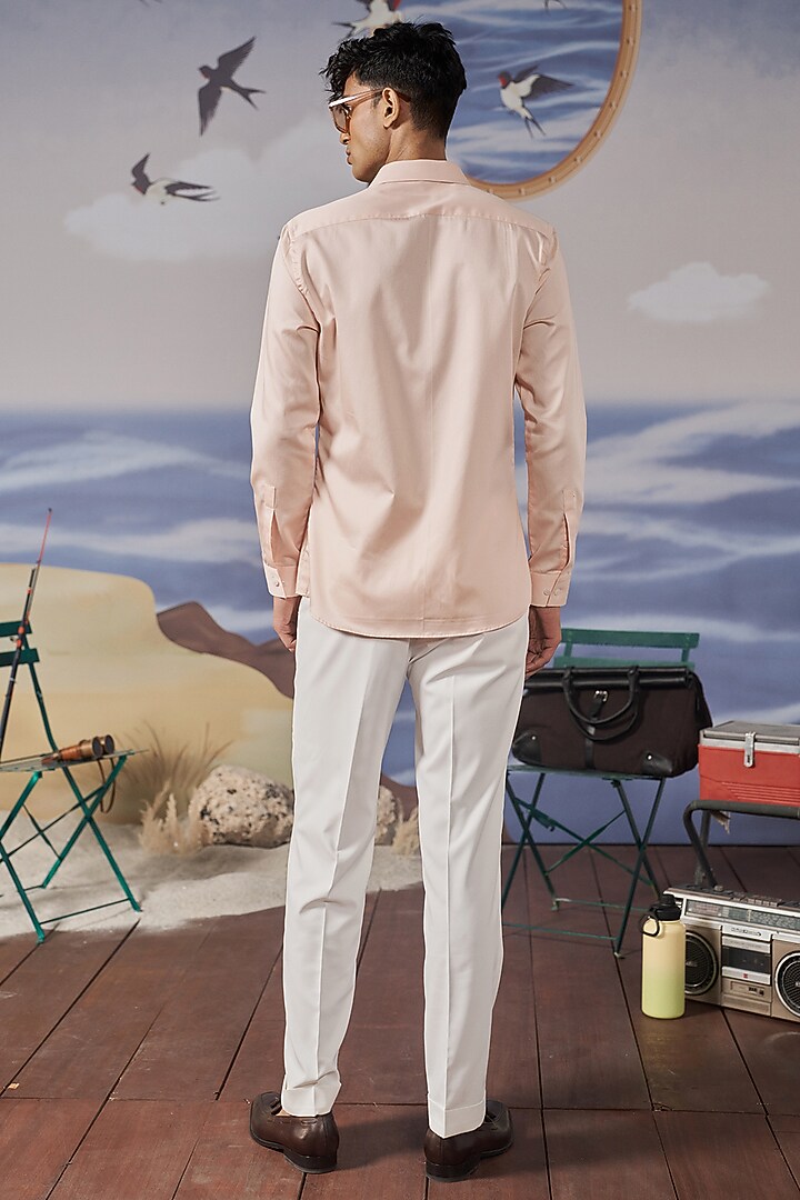Salmon Pink Cotton Party Wear Shirt by Philocaly at Pernia's Pop Up Shop