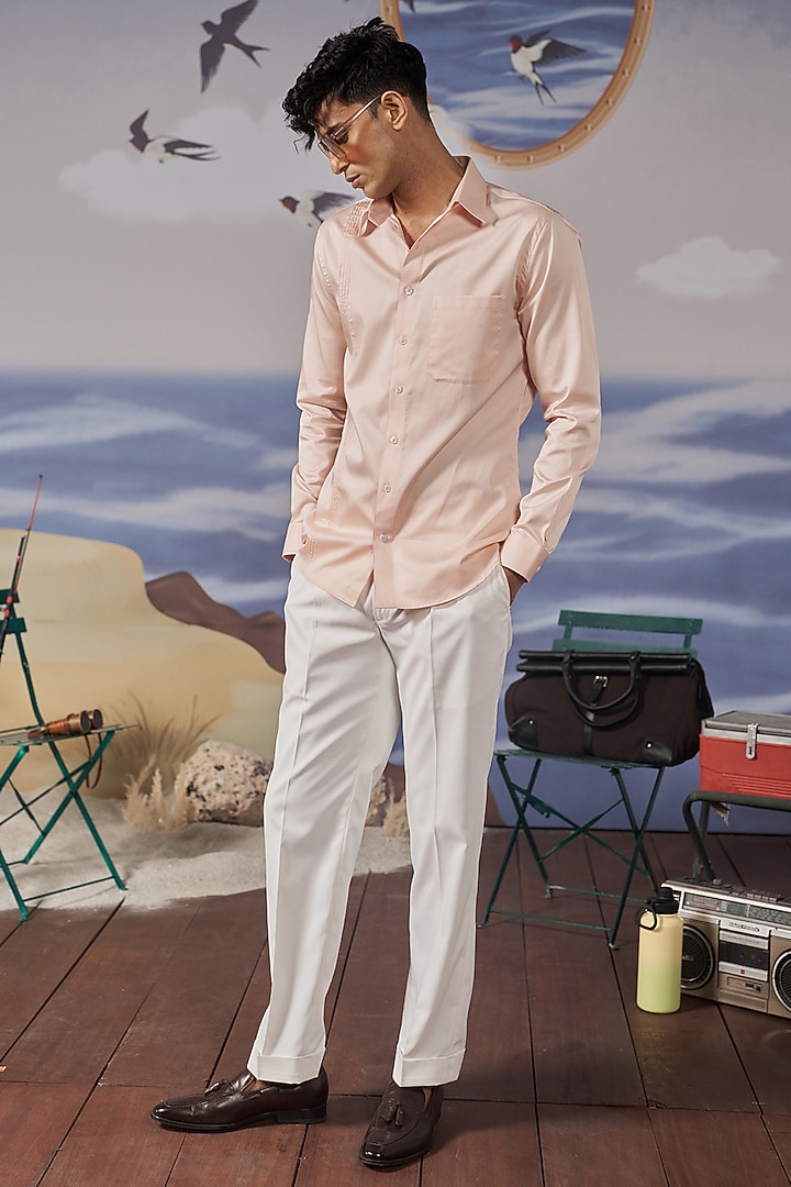 Salmon Pink Cotton Party Wear Shirt by Philocaly at Pernia's Pop Up Shop