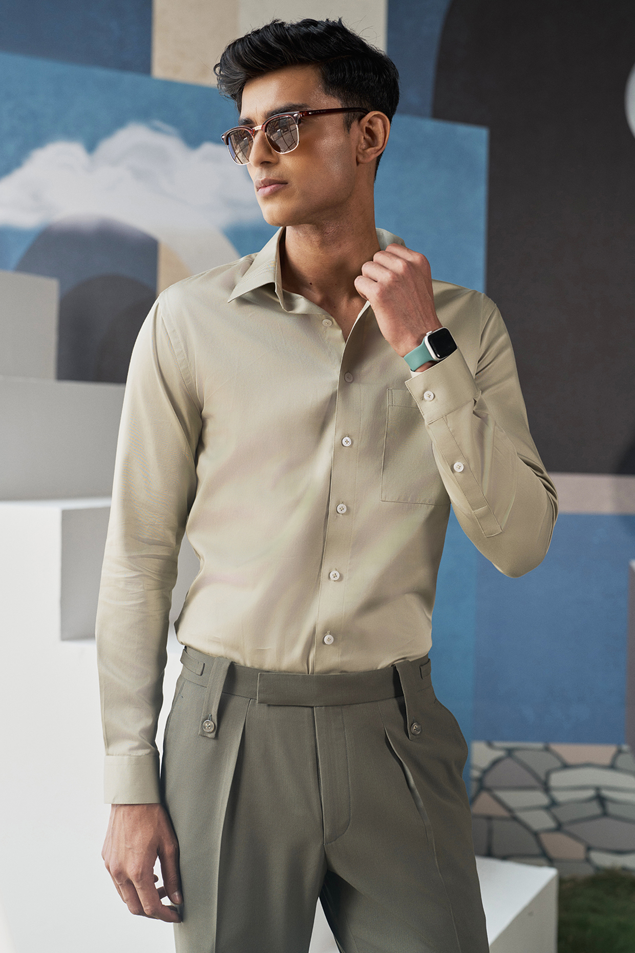 Olive Green Cotton Shirt by Philocaly