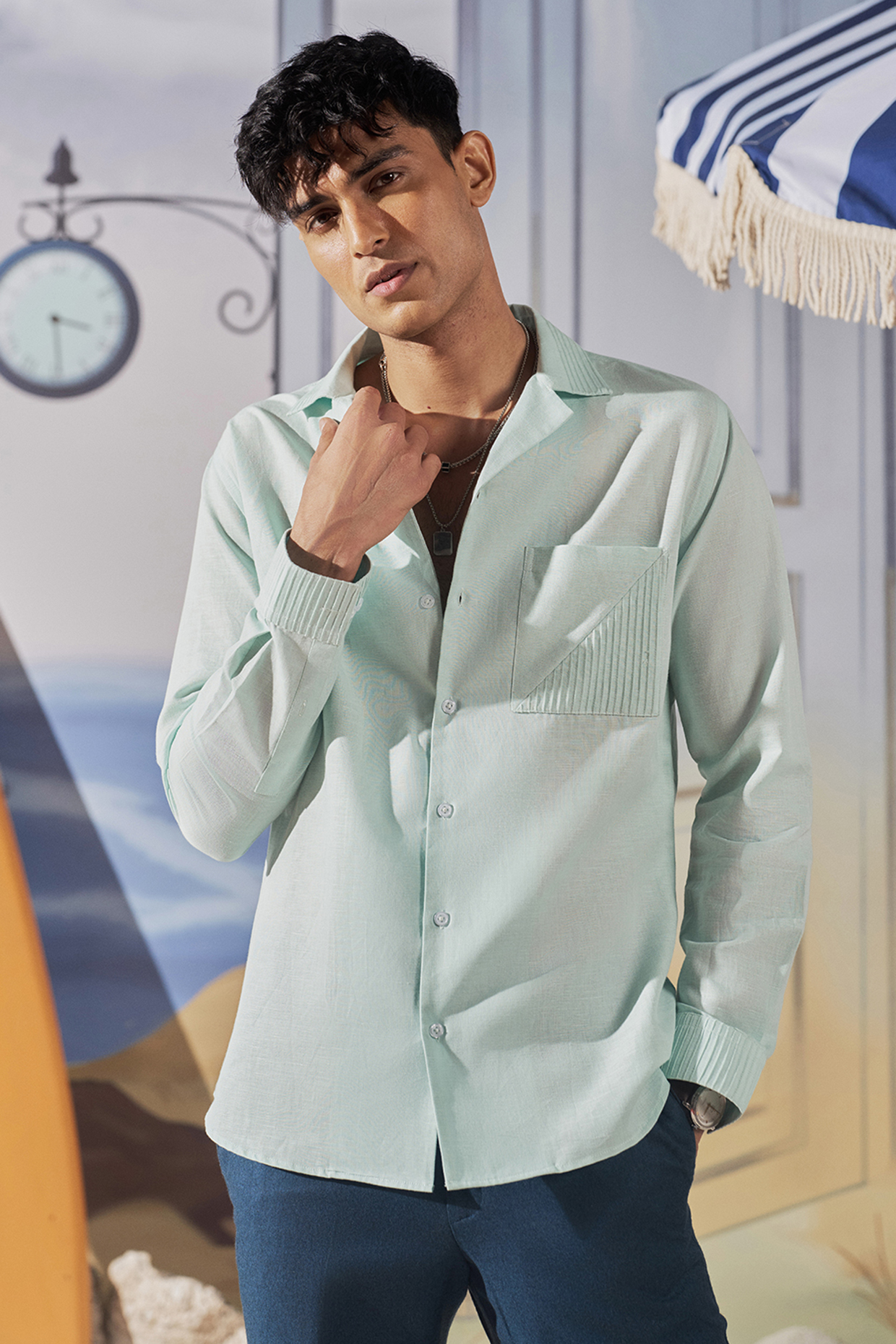 Mint Green Linen Shirt by Philocaly
