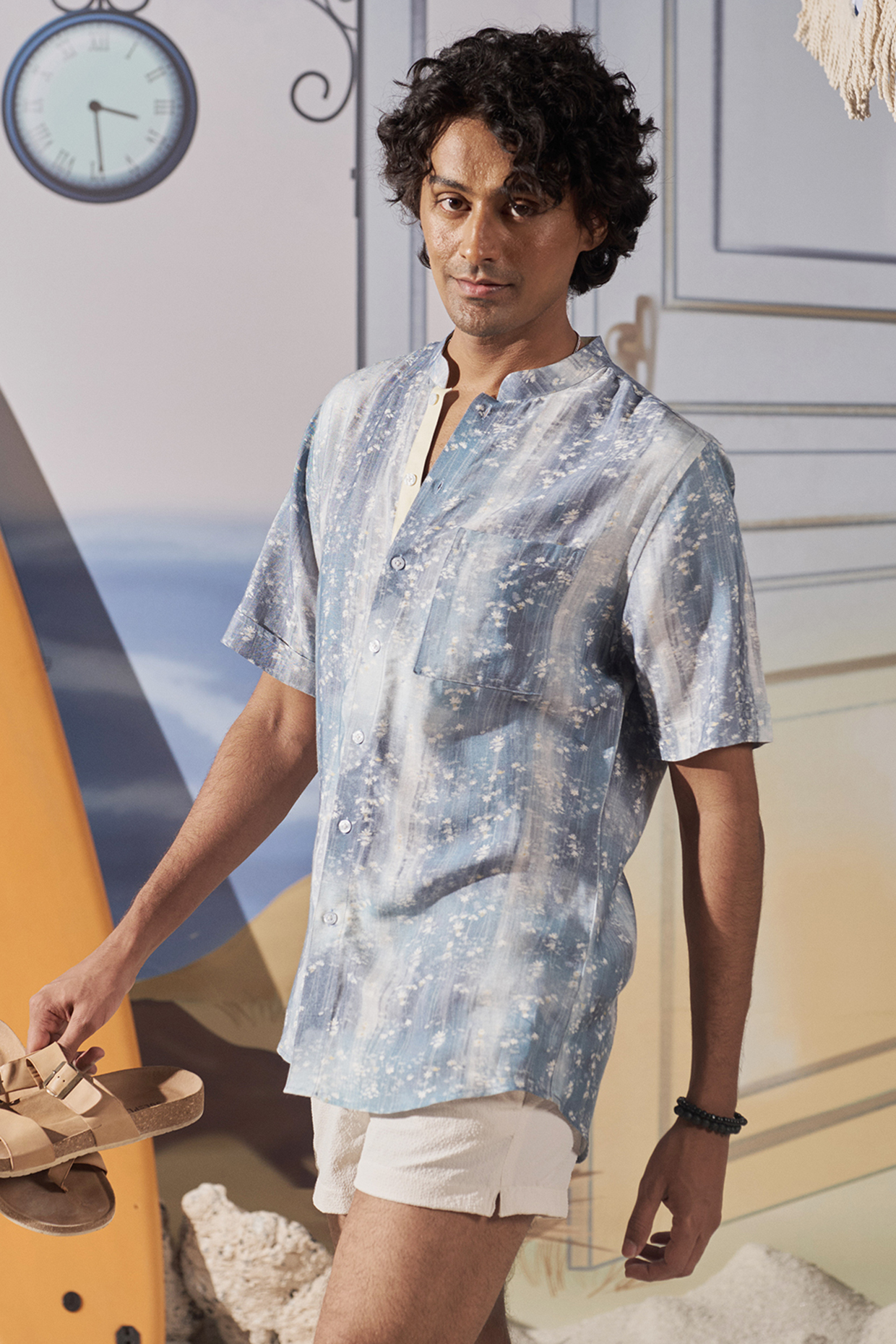Blue Cotton Printed Shirt by Philocaly