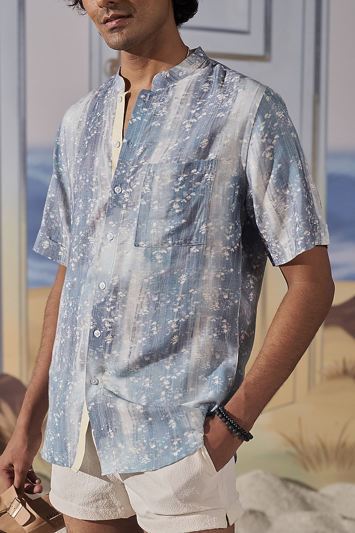 Blue Cotton Printed Party Wear Shirt by Philocaly at Pernia's Pop Up Shop
