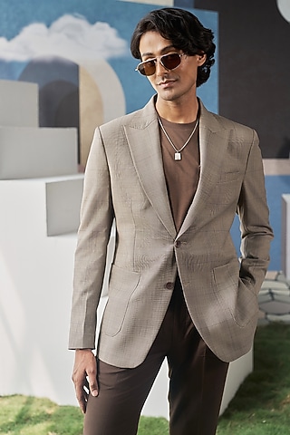 Brown Perennial Wool checkered Blazer by Philocaly