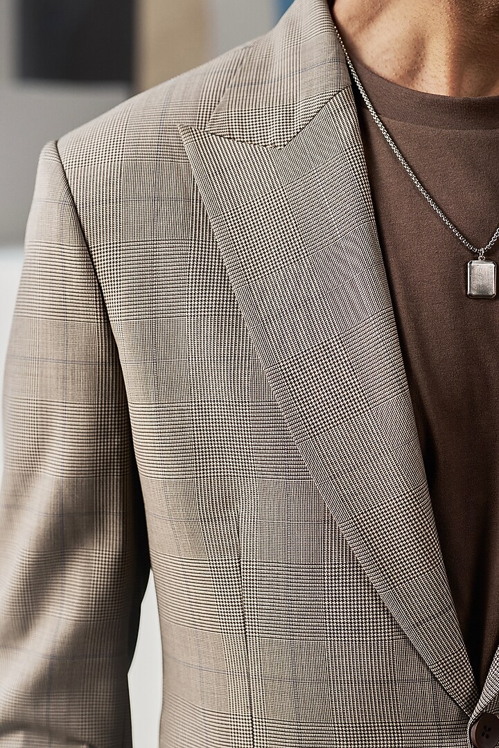 Brown Perennial Wool checkered Blazer by Philocaly at Pernia's Pop Up Shop