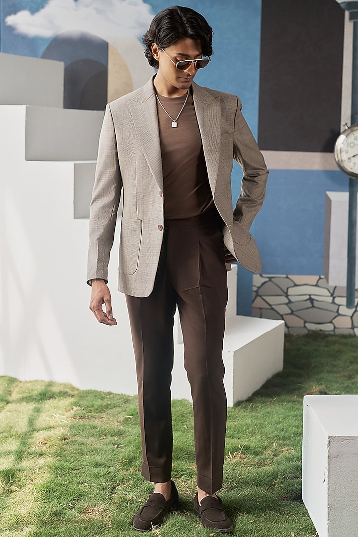 Brown Perennial Wool checkered Blazer by Philocaly at Pernia's Pop Up Shop
