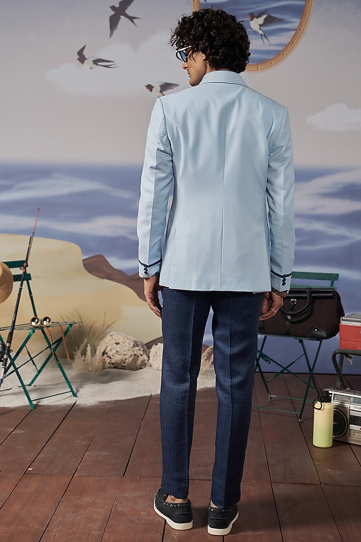 Sky Blue Perennial Wool Double-Breasted Blazer by Philocaly at Pernia's Pop Up Shop