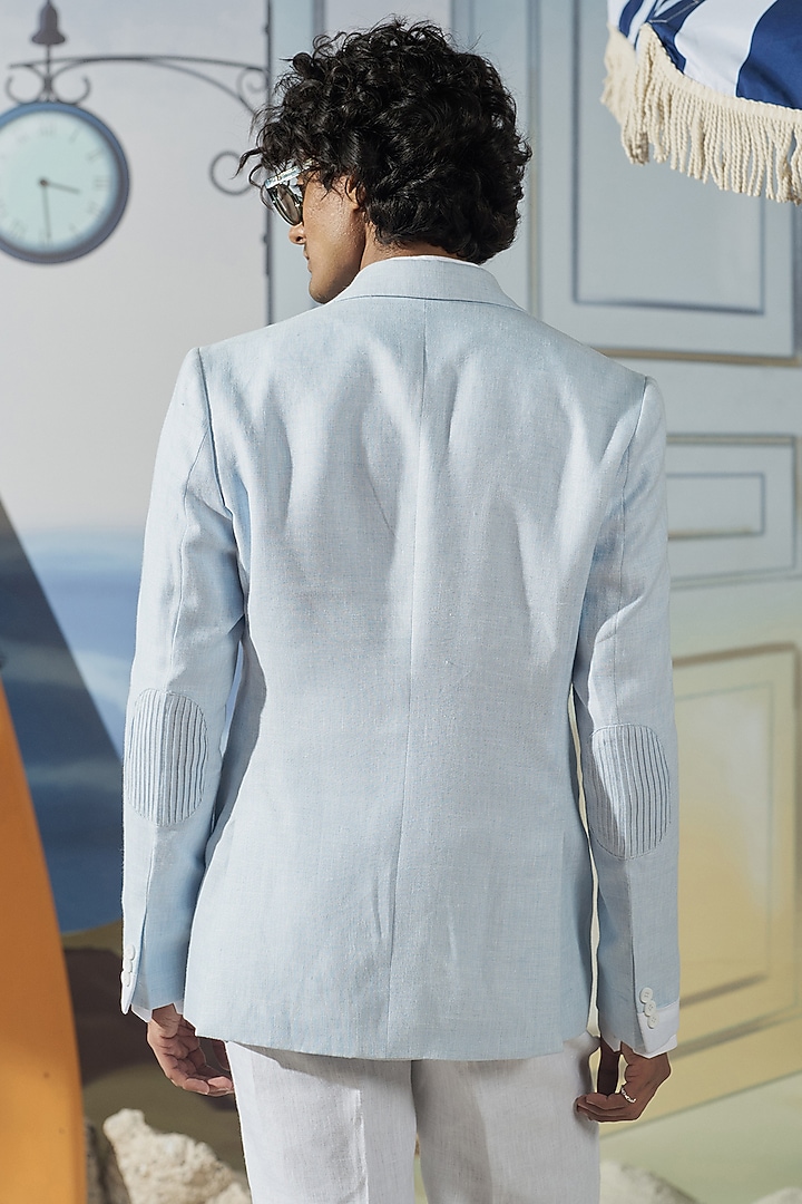 Light Blue Linen Overlap Blazer by Philocaly at Pernia's Pop Up Shop