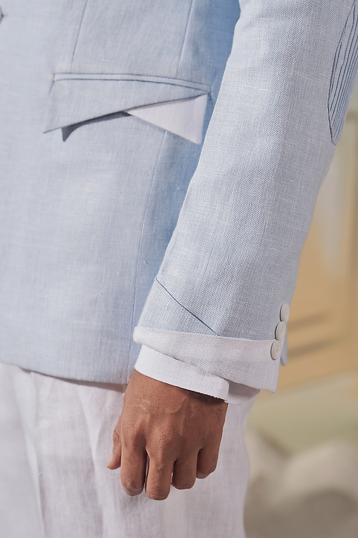Light Blue Linen Overlap Blazer by Philocaly at Pernia's Pop Up Shop