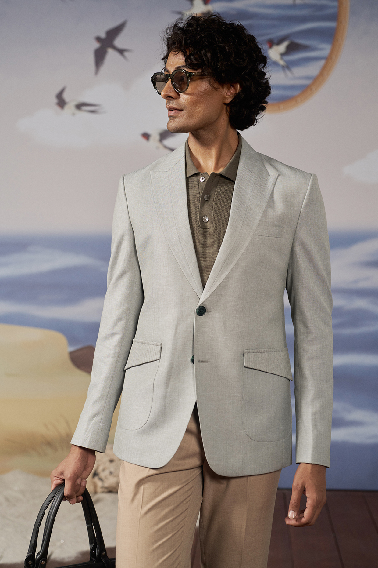 Green Linen Blend Blazer by Philocaly