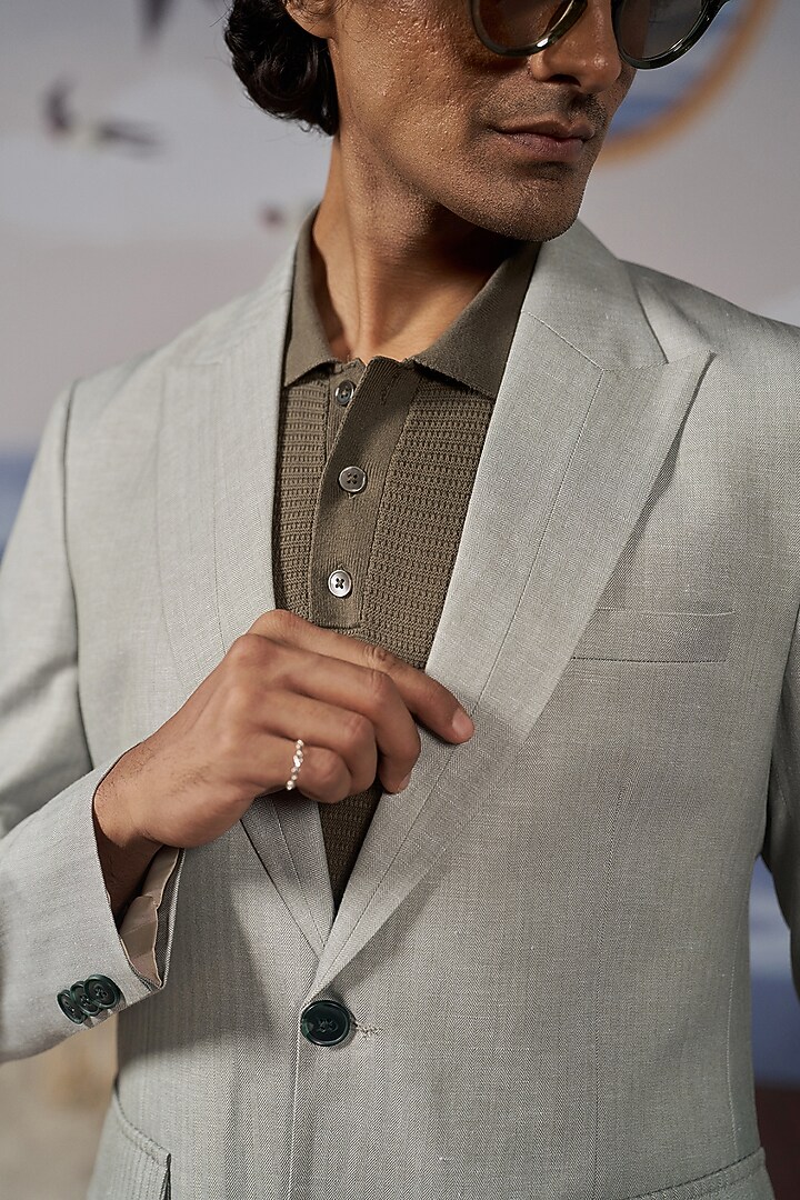 Green Linen Blend Blazer by Philocaly at Pernia's Pop Up Shop