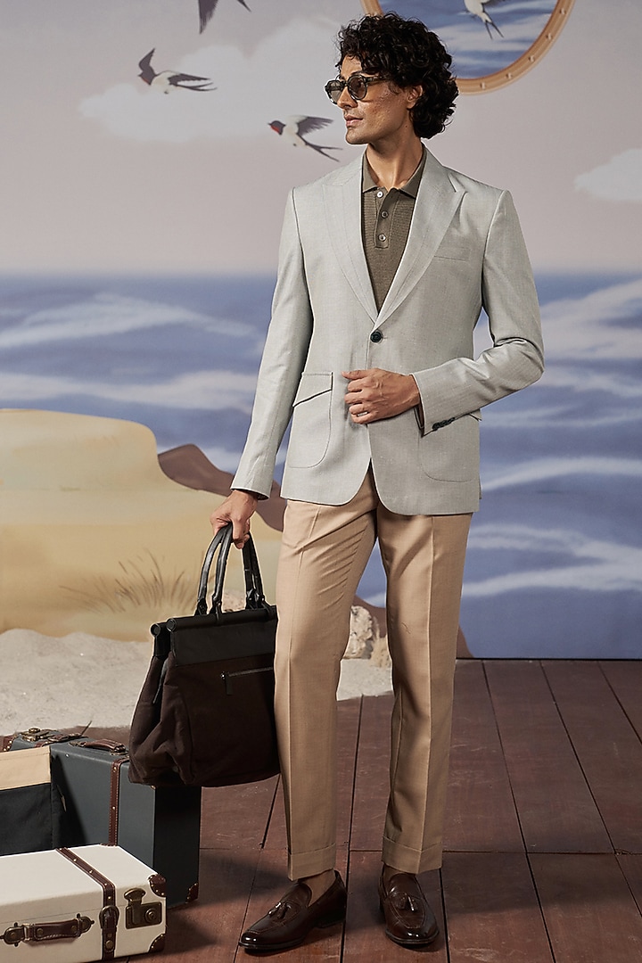 Green Linen Blend Blazer by Philocaly at Pernia's Pop Up Shop