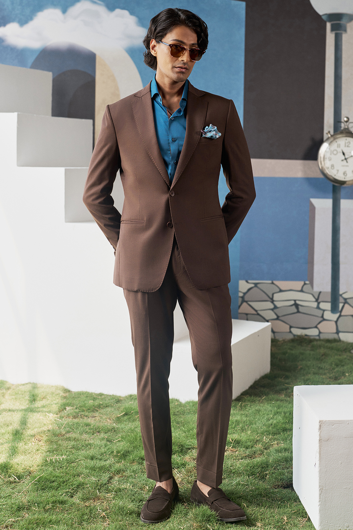 Brown Perennial Wool Blazer Set by Philocaly