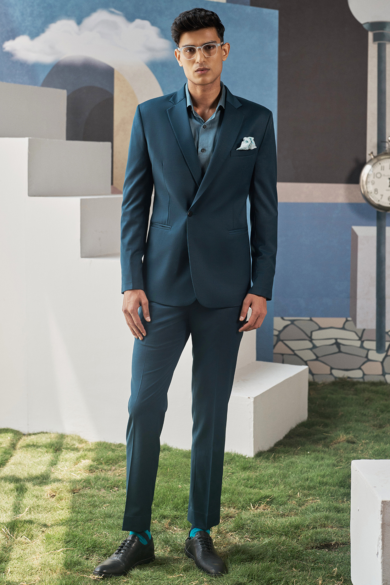 Teal Perennial Wool Blazer Set by Philocaly