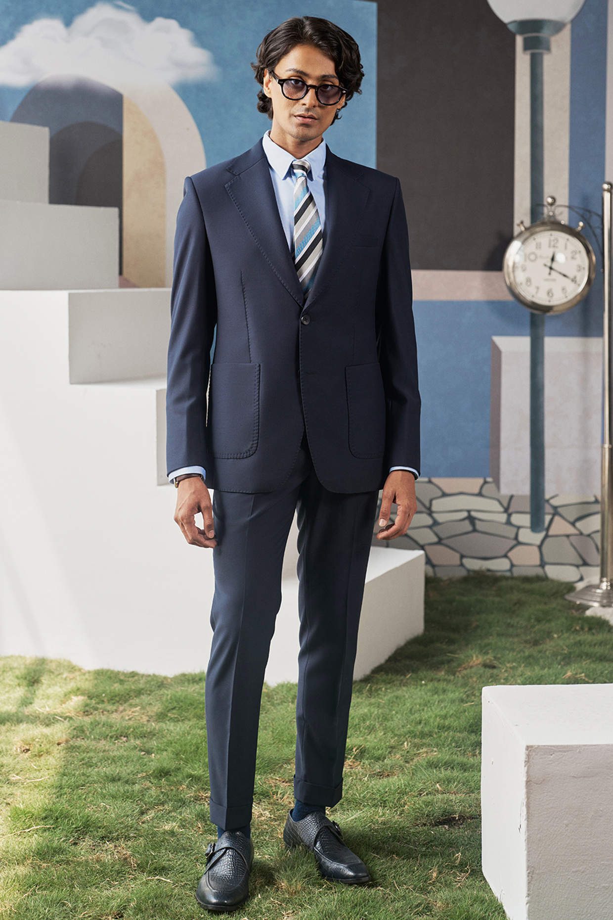 Dark Blue Perennial Wool Blazer Set by Philocaly