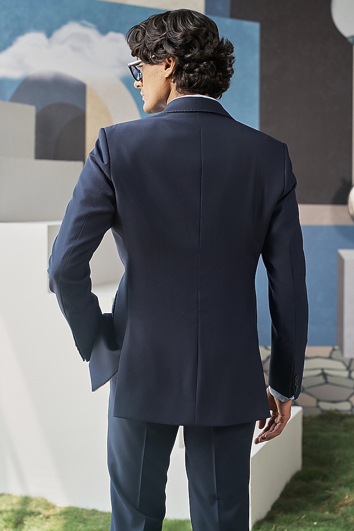 Dark Blue Perennial Wool Blazer Set by Philocaly at Pernia's Pop Up Shop
