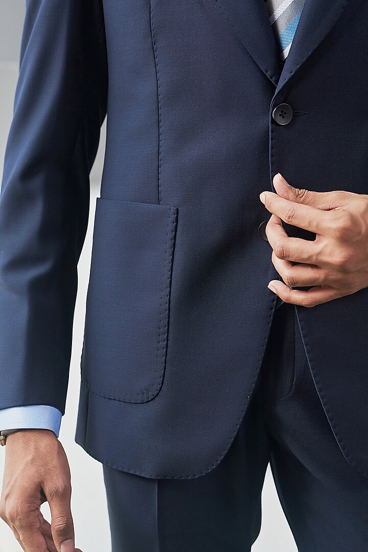Dark Blue Perennial Wool Blazer Set by Philocaly at Pernia's Pop Up Shop