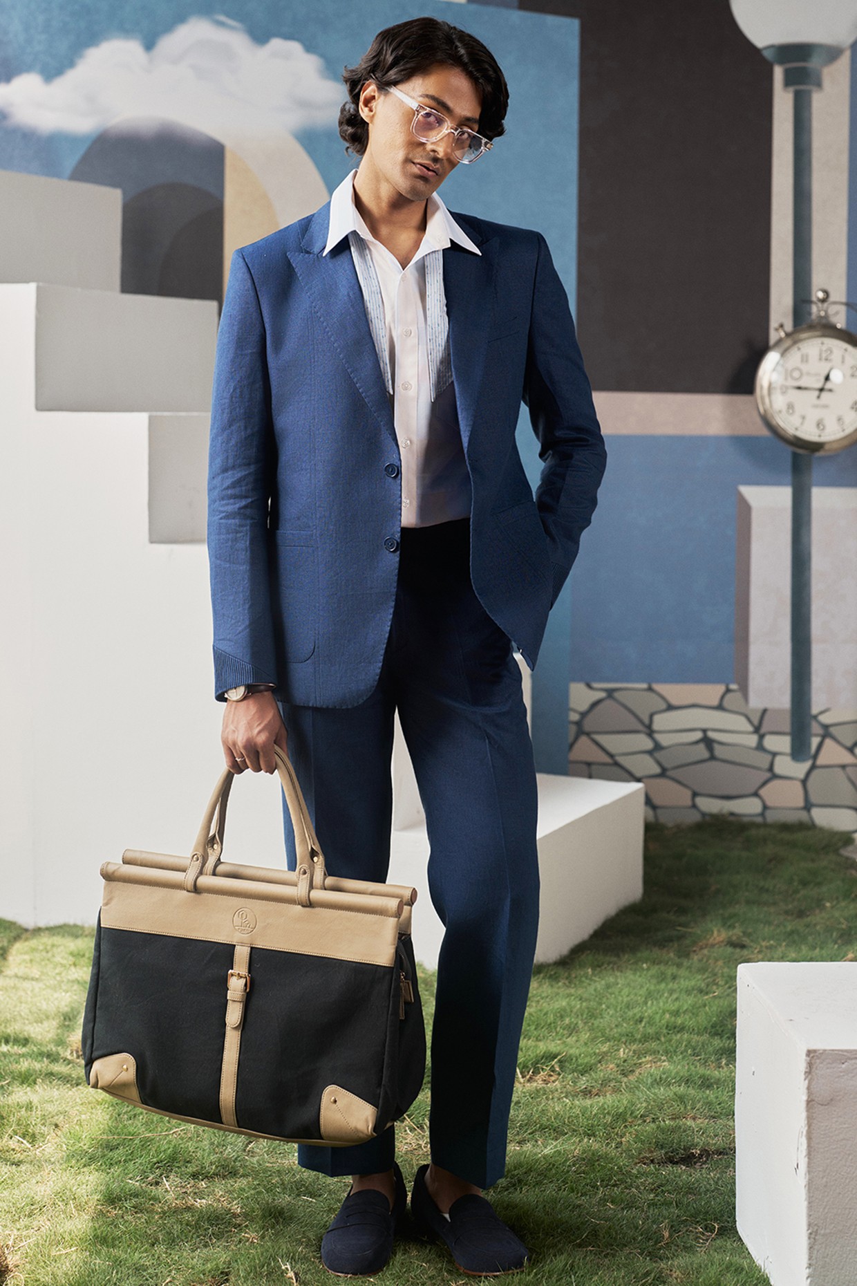 Blue Linen Blazer Set by Philocaly